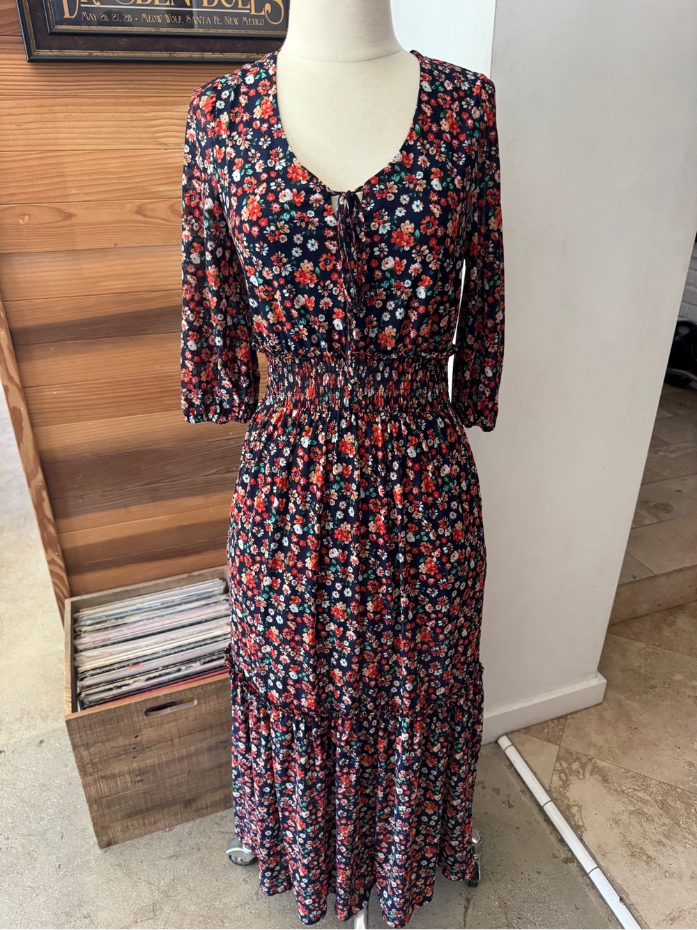 Siren Lily Black Maxi Dress with Red, White & Green Floral Print